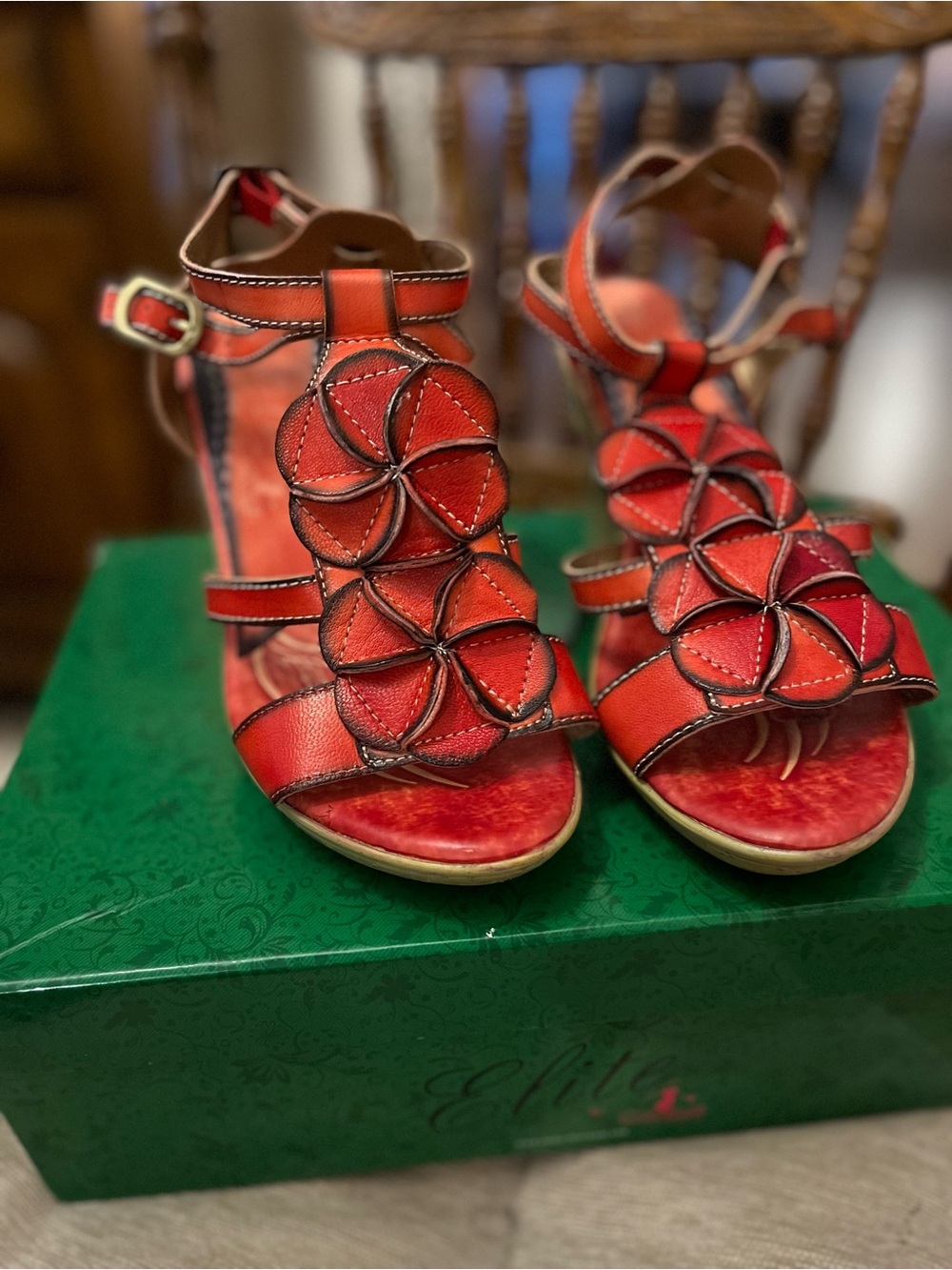 Elite ocean’ L'Artiste collection red leather sandal by Spring Step